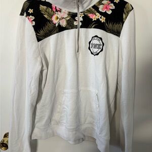 Y2K Vintage Victoria's Secret PINK White Half-Zip Pullover Floral Loungewear